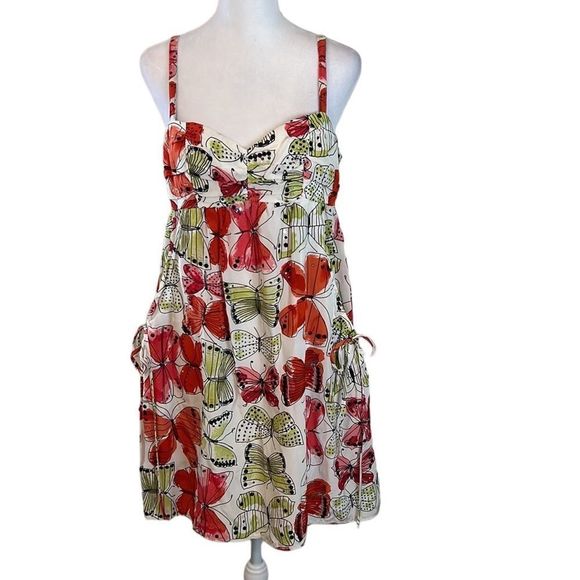 Nanette Lepore Dresses & Skirts - Nanette Lepore  sz6 silk butterfly print beaded dress w/pockets  EUC